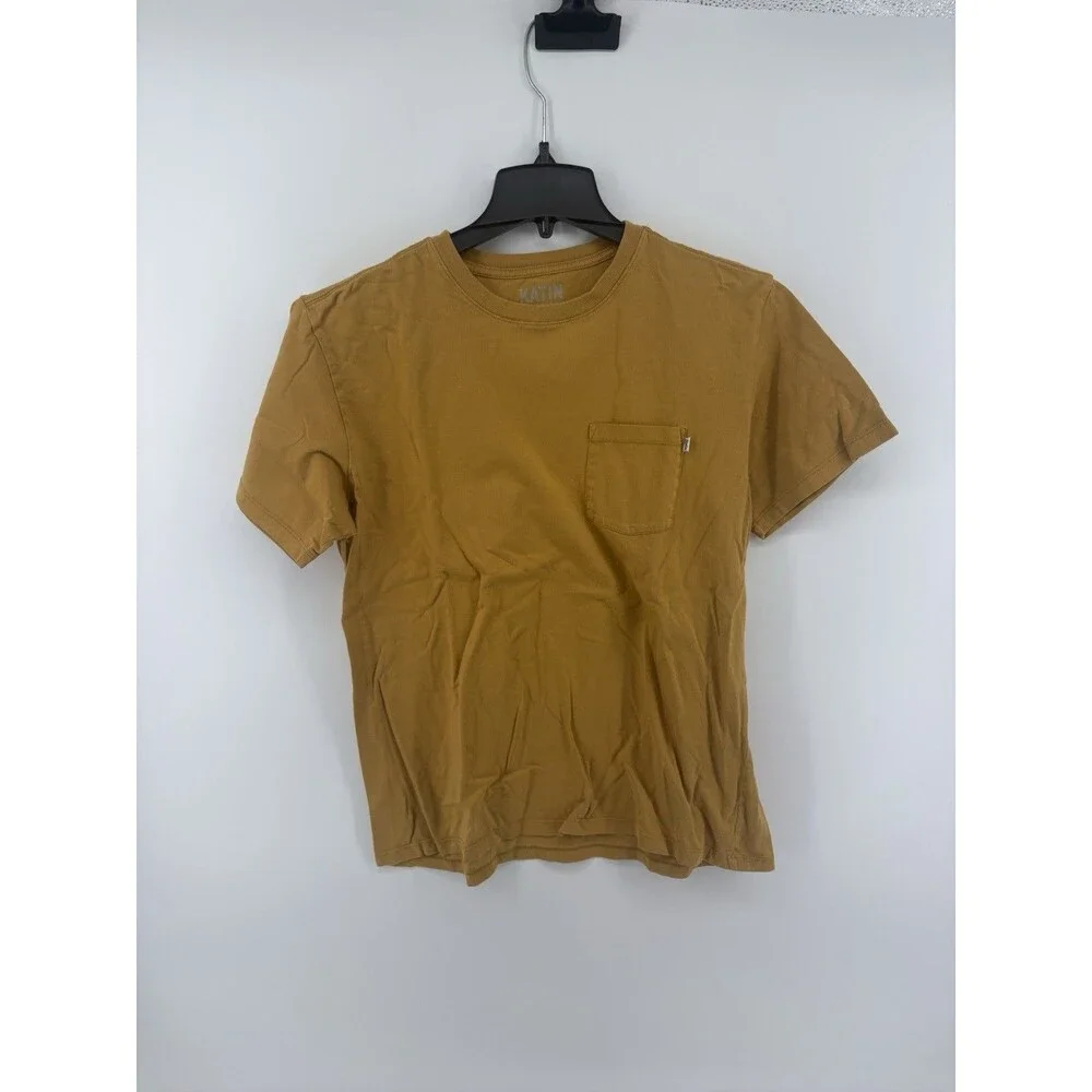 Katin Men’s Yellow Pocket Short Sleeve T-Shirt 100% Organic Cotton Size Large